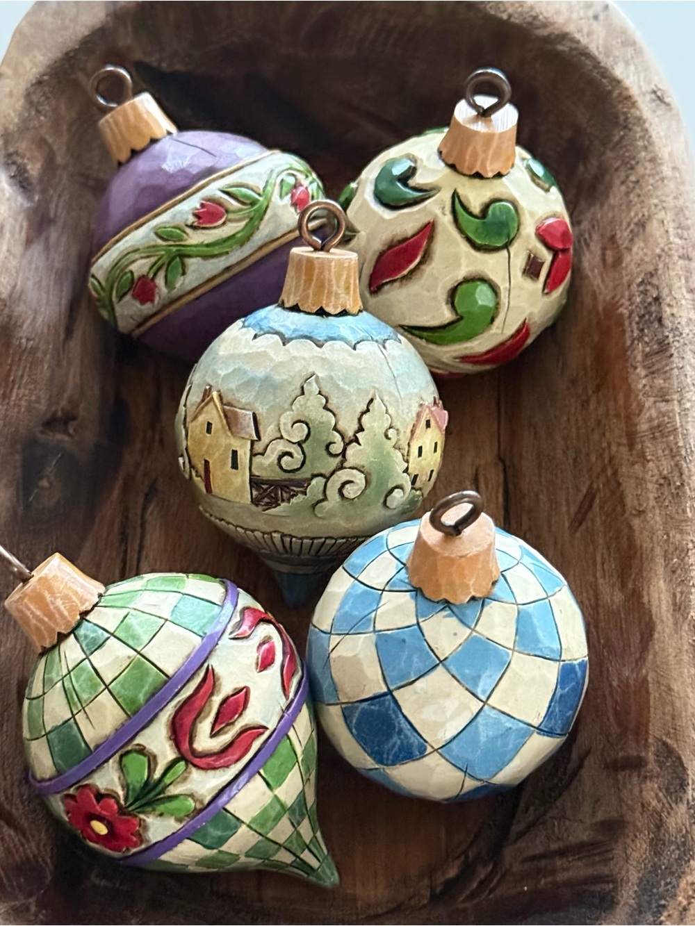 Jim Shore Heartwood Creek Mini Bauble Ornament Set 5 Pcs
